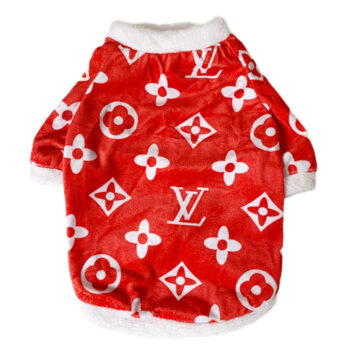 LV Logo Maroon Dog Sweatshirt | Designer Canine Couture - 2025 - Puppy Streetwear Shop