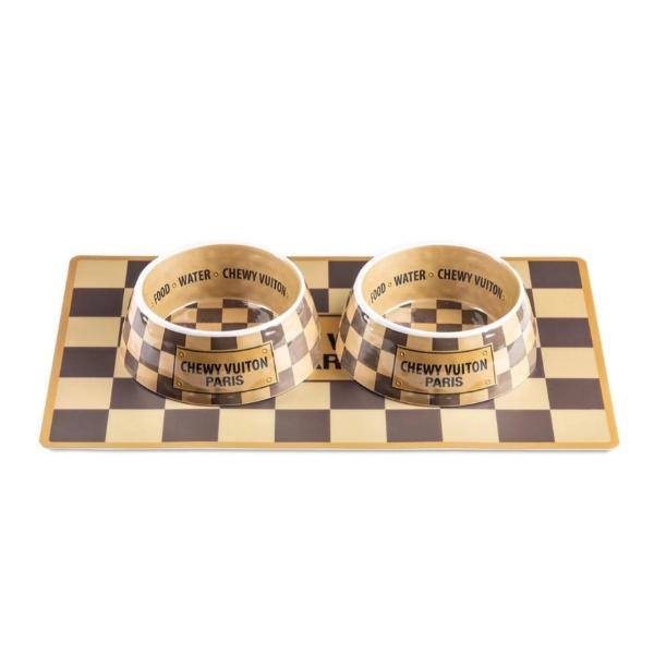 Chewy Vuitton Paris Designer Dog Bowl & Mat
